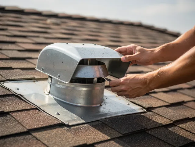 Kendall Dryer Vent Cleaning certified technician safely cleaning a roof-mounted dryer vent in Kendall