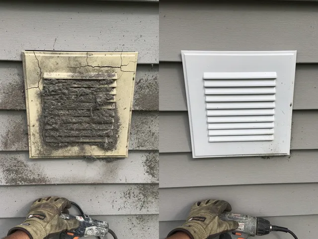 Kendall Dryer Vent Cleaning technician installing high-quality dryer vent cover at a residential property in Kendall