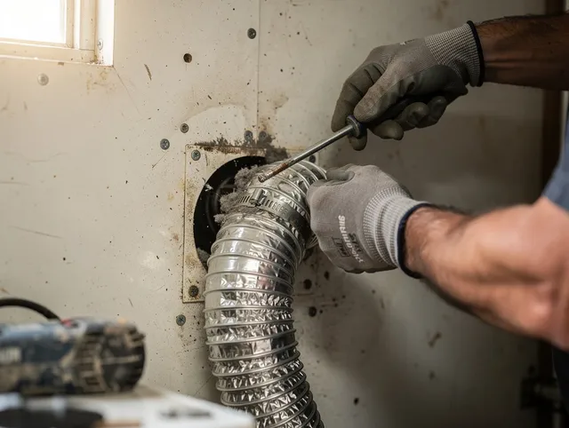 Kendall Dryer Vent Cleaning technician performing precise dryer vent hose installation in Kendall